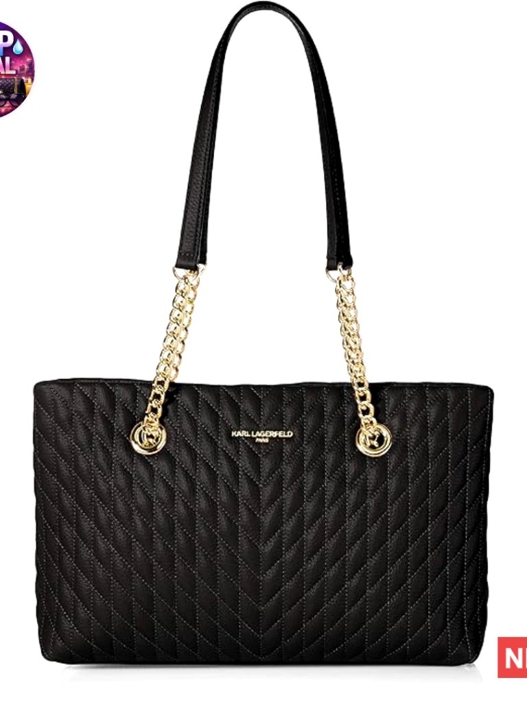 Leather Tote Bag With Chain Strap And Zipper Closure